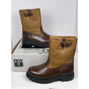 Frye Riley Pull-On Boots Mens 7.5 Espresso Leather Shearling Lined Lug Sole NEW